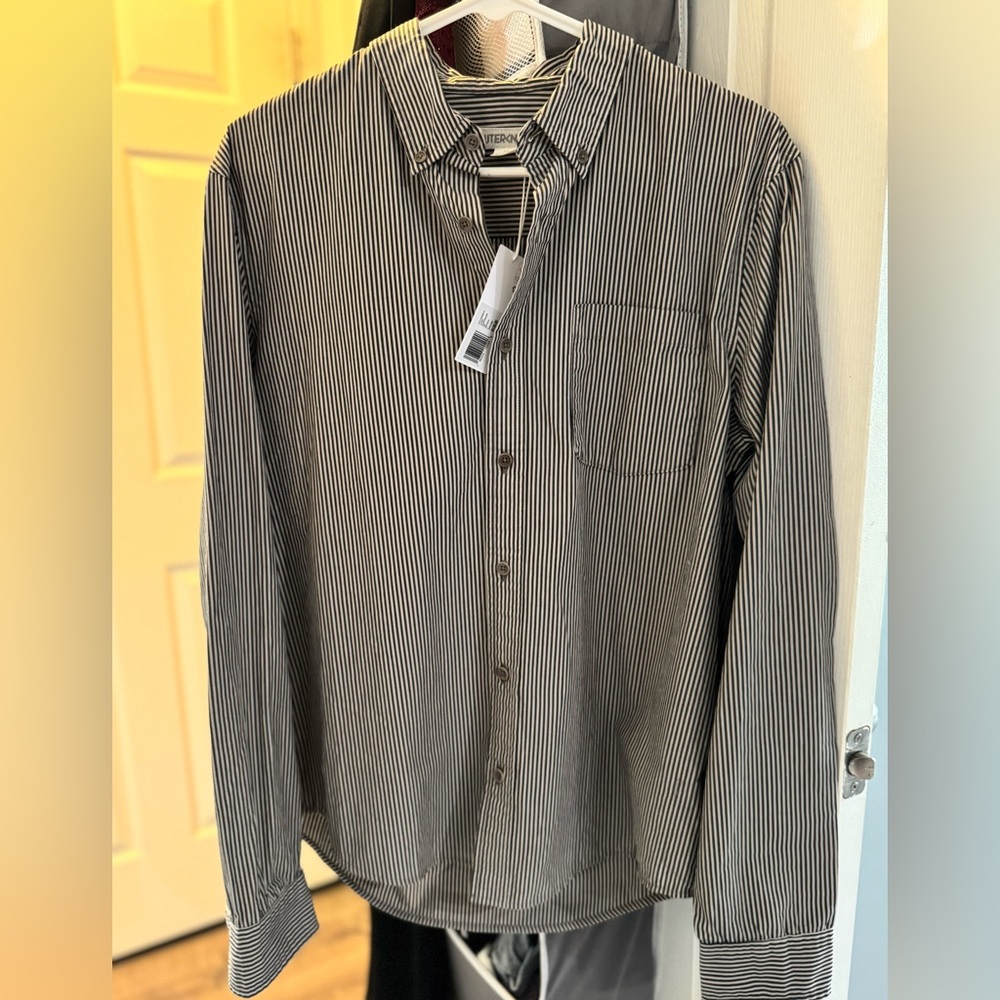 Outerknown Black and Cream Oversized Casual Button Down Shirt